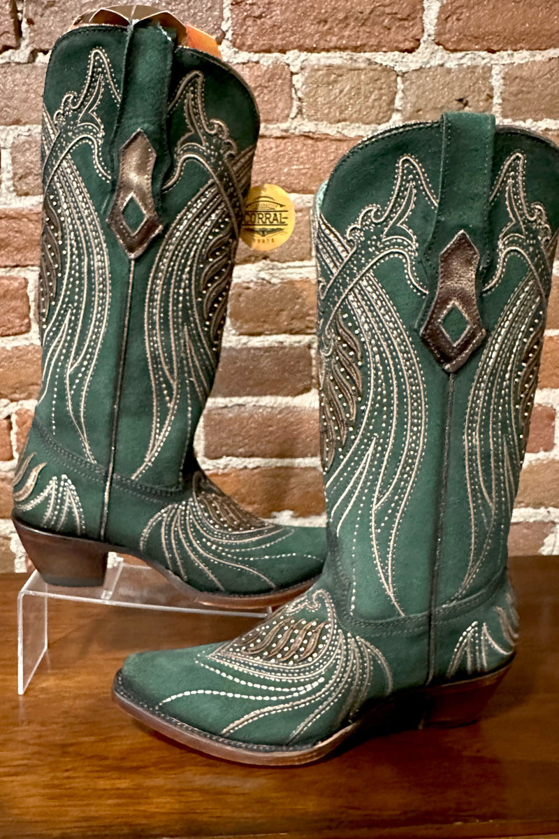 Green and Copper Embroidered Snip Toe Boot by Corral Boots-Women's Boot-Corral Boots-Gallop 'n Glitz- Women's Western Wear Boutique, Located in Grants Pass, Oregon