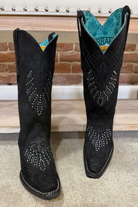 Black Studded and Embroidered Snip Toe Boot by Corral Boots-Women's Boot-Corral Boots-Gallop 'n Glitz- Women's Western Wear Boutique, Located in Grants Pass, Oregon