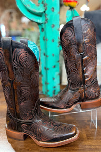 LD Black/Honey Floral Embroidered Square Toe Boot by Corral