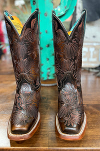 LD Black/Honey Floral Embroidered Square Toe Boot by Corral