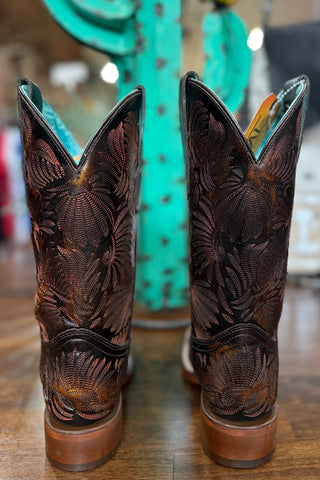 LD Black/Honey Floral Embroidered Square Toe Boot by Corral-Women's Boot-Corral Boots-Gallop 'n Glitz- Women's Western Wear Boutique, Located in Grants Pass, Oregon