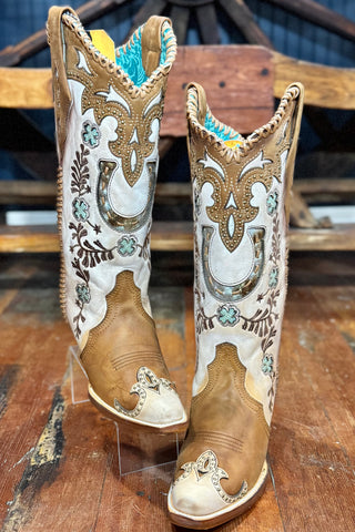 Honey Horseshoe Snip Toe Boot by Corral Boots-Women's Boot-Corral Boots-Gallop 'n Glitz- Women's Western Wear Boutique, Located in Grants Pass, Oregon