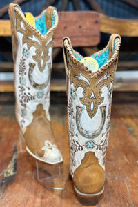 Honey Horseshoe Snip Toe Boot by Corral Boots-Women's Boot-Corral Boots-Gallop 'n Glitz- Women's Western Wear Boutique, Located in Grants Pass, Oregon