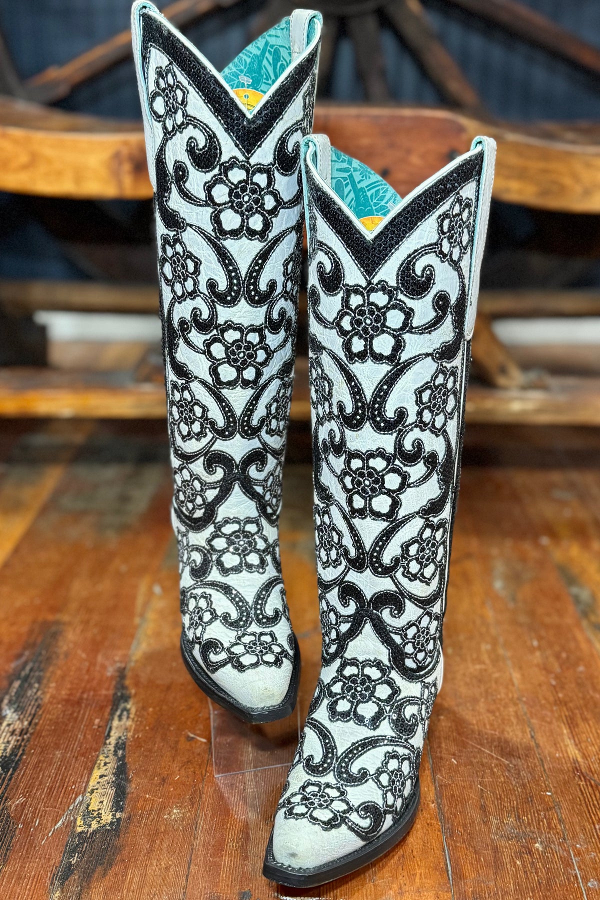 White Inlay and Sequin Embroidery Snip Toe Boot by Corral Boots-Women's Boot-Corral Boots-Gallop 'n Glitz- Women's Western Wear Boutique, Located in Grants Pass, Oregon