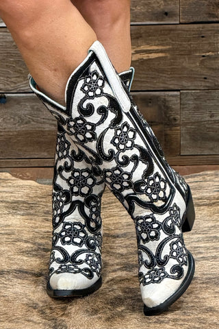 White Inlay and Sequin Embroidery Snip Toe Classic Boot by Corral