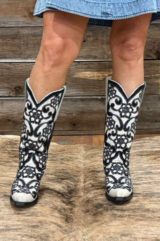 White Inlay and Sequin Embroidery Snip Toe Classic Boot by Corral
