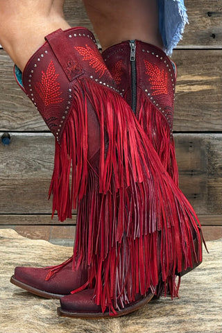 Red Hot Rodeo Fringe and Studs Tall Boot by Corral-Women's Boot-Corral Boots-Gallop 'n Glitz- Women's Western Wear Boutique, Located in Grants Pass, Oregon