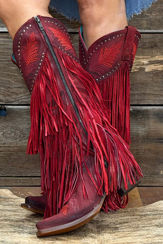 Red Hot Rodeo Fringe and Studs Tall Boot by Corral-Women's Boot-Corral Boots-Gallop 'n Glitz- Women's Western Wear Boutique, Located in Grants Pass, Oregon