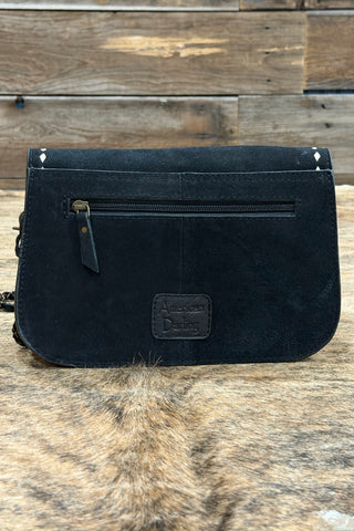 Black Suede With White Embroidered Boot Stitch Bag-Purse-American Darling-Gallop 'n Glitz- Women's Western Wear Boutique, Located in Grants Pass, Oregon