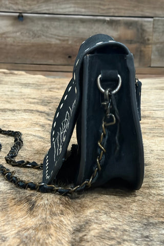 Black Suede With White Embroidered Boot Stitch Bag-Purse-American Darling-Gallop 'n Glitz- Women's Western Wear Boutique, Located in Grants Pass, Oregon