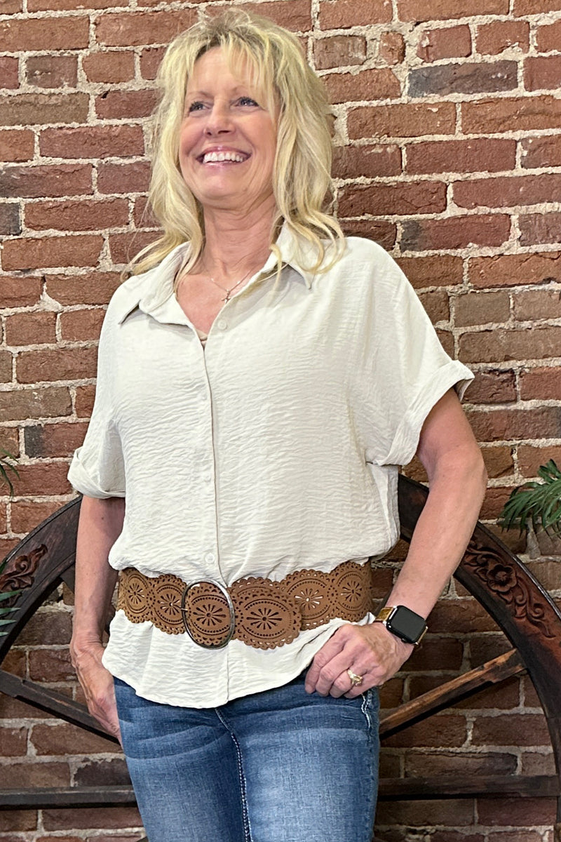 Soft and Airy Rolled Cuff Button Up-top-Allie Rose-Gallop 'n Glitz- Women's Western Wear Boutique, Located in Grants Pass, Oregon