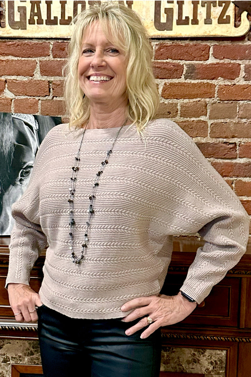 Soft Cable Knit Dolman Pullover Sweater-top-Allie Rose-Gallop 'n Glitz- Women's Western Wear Boutique, Located in Grants Pass, Oregon