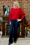 Soft Dolman Sleeved Herringbone Pullover - Red-top-Allie Rose-Gallop 'n Glitz- Women's Western Wear Boutique, Located in Grants Pass, Oregon