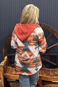 Aztec Print Button Detail Relaxed Fit Hoodie Rust-Women's Hoodie-Avery-Gallop 'n Glitz- Women's Western Wear Boutique, Located in Grants Pass, Oregon