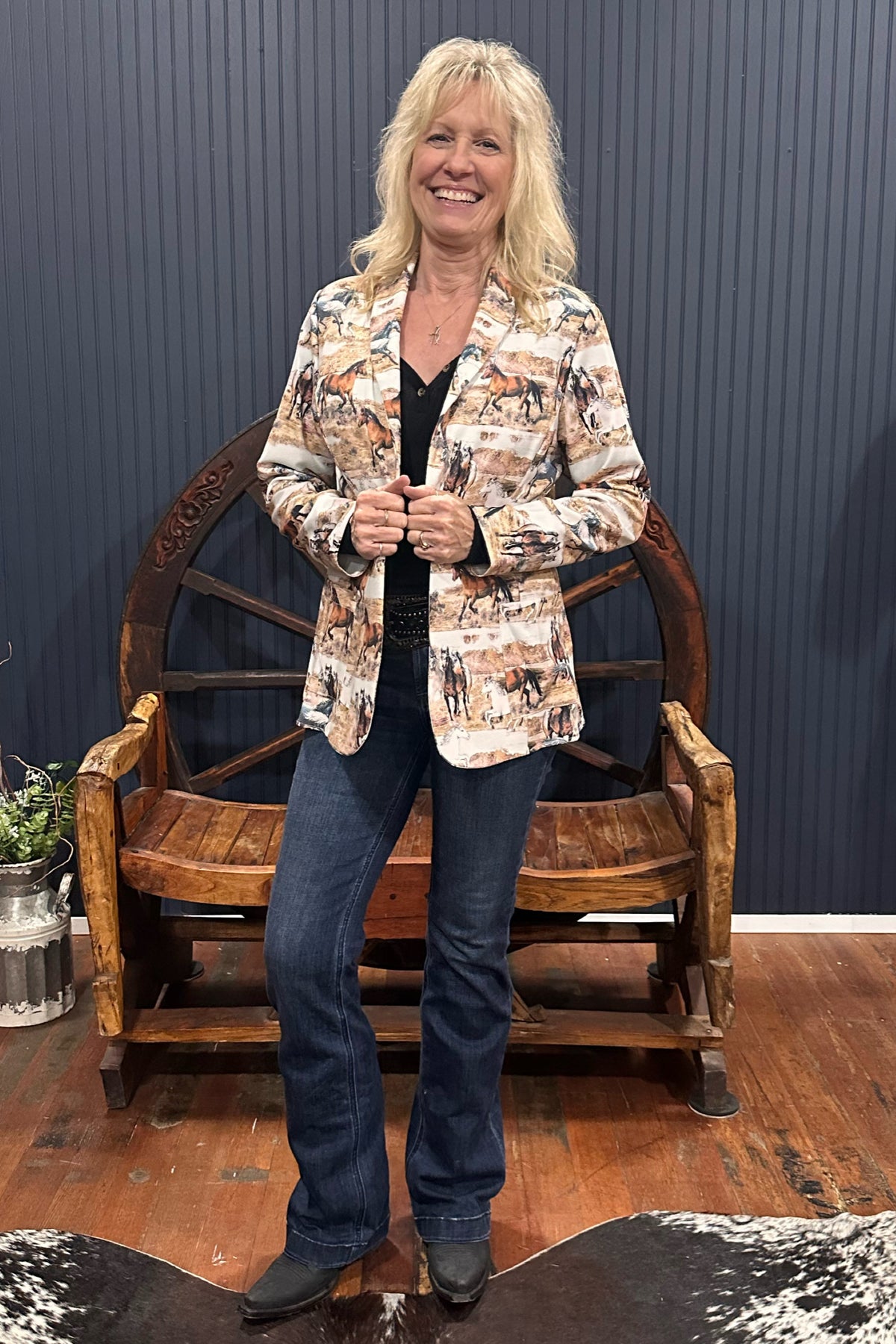 Horse Print Relaxed Fit Blazer-Blazer-Avery-Gallop 'n Glitz- Women's Western Wear Boutique, Located in Grants Pass, Oregon