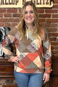 Patchwork Hoodie By Ampersand-Sweatshirt-Ampersand-Gallop 'n Glitz- Women's Western Wear Boutique, Located in Grants Pass, Oregon