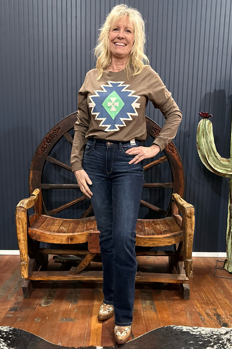 Aspen Aztec Long Sleeve Tee-Graphic Tee-Texas True-Gallop 'n Glitz- Women's Western Wear Boutique, Located in Grants Pass, Oregon