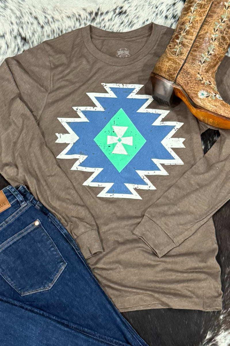 Aspen Aztec Long Sleeve Tee-Graphic Tee-Texas True-Gallop 'n Glitz- Women's Western Wear Boutique, Located in Grants Pass, Oregon