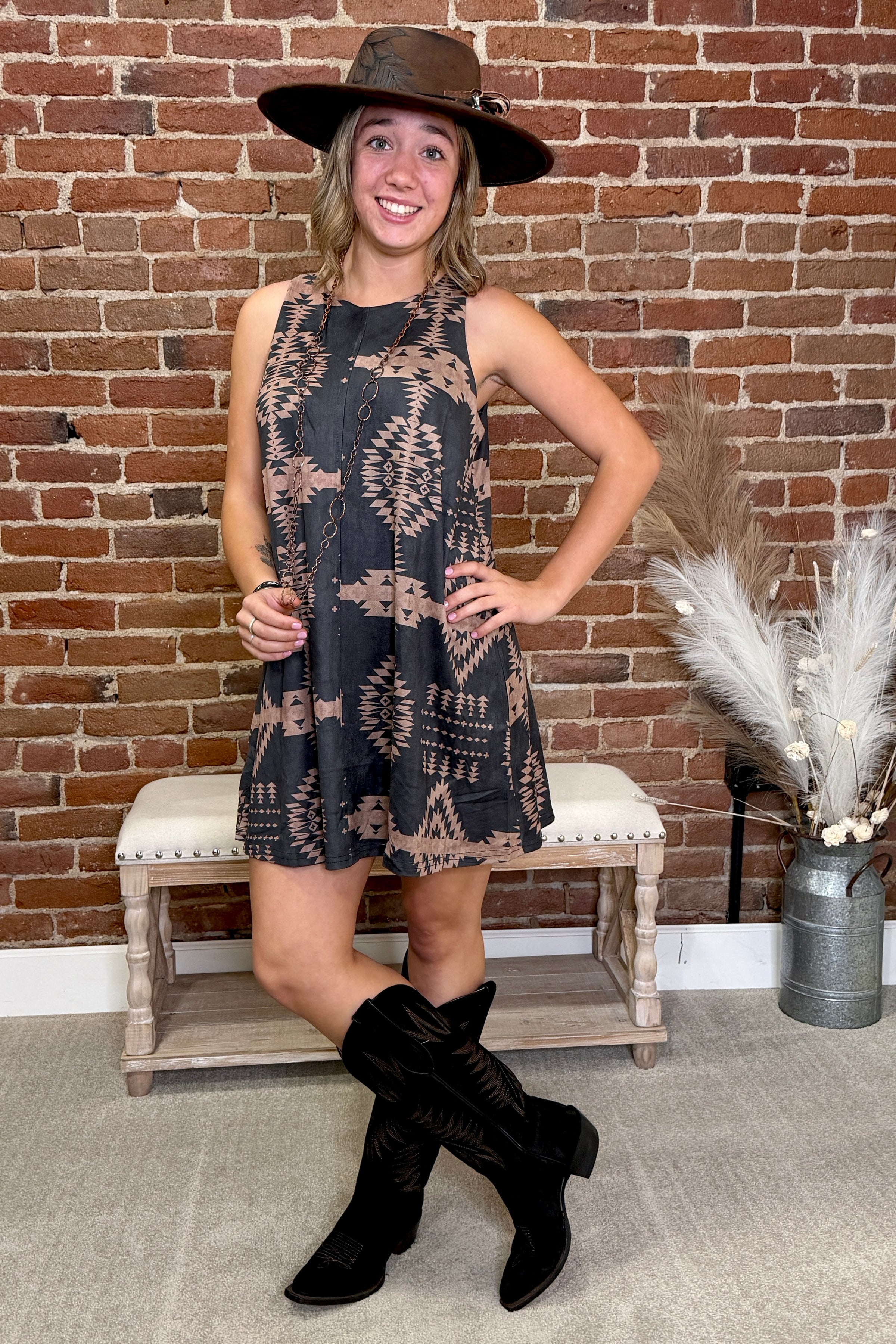 Aztec After Dark Dress-Dress-Sterling Kreek-Gallop 'n Glitz- Women's Western Wear Boutique, Located in Grants Pass, Oregon