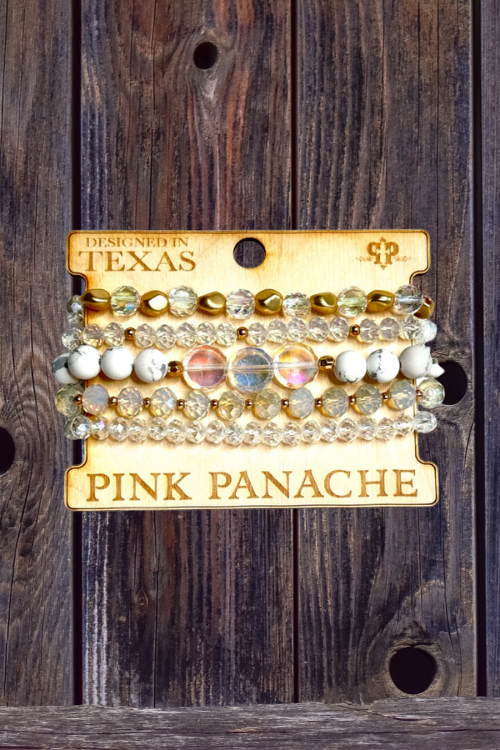 White and Gold Bracelet Set-Jewelry-Pink Panache-Gallop 'n Glitz- Women's Western Wear Boutique, Located in Grants Pass, Oregon