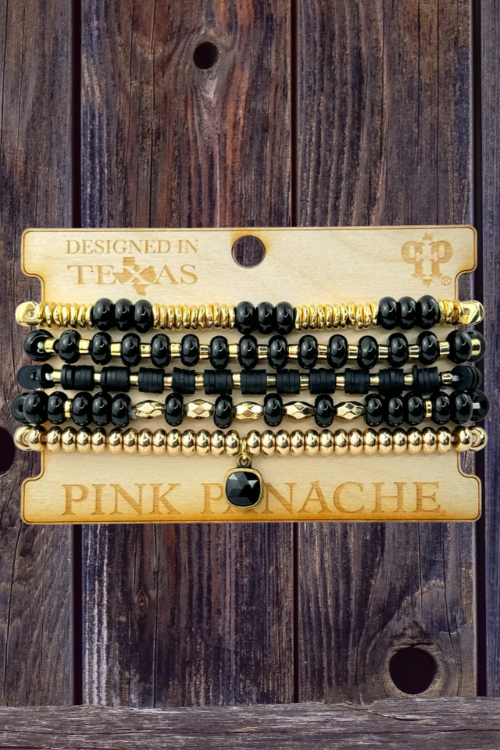 Black and Gold Bracelet Set-Jewelry-Pink Panache-Gallop 'n Glitz- Women's Western Wear Boutique, Located in Grants Pass, Oregon