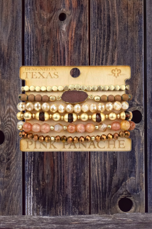 Brown and Gold Bracelet Set-Jewelry-Pink Panache-Gallop 'n Glitz- Women's Western Wear Boutique, Located in Grants Pass, Oregon