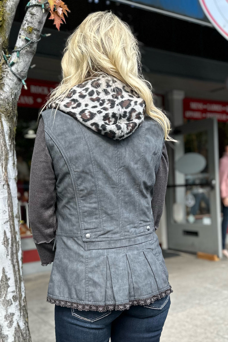 Faux Leather Vest with Wool Inset Hood-Vest-Montana Co-Gallop 'n Glitz- Women's Western Wear Boutique, Located in Grants Pass, Oregon