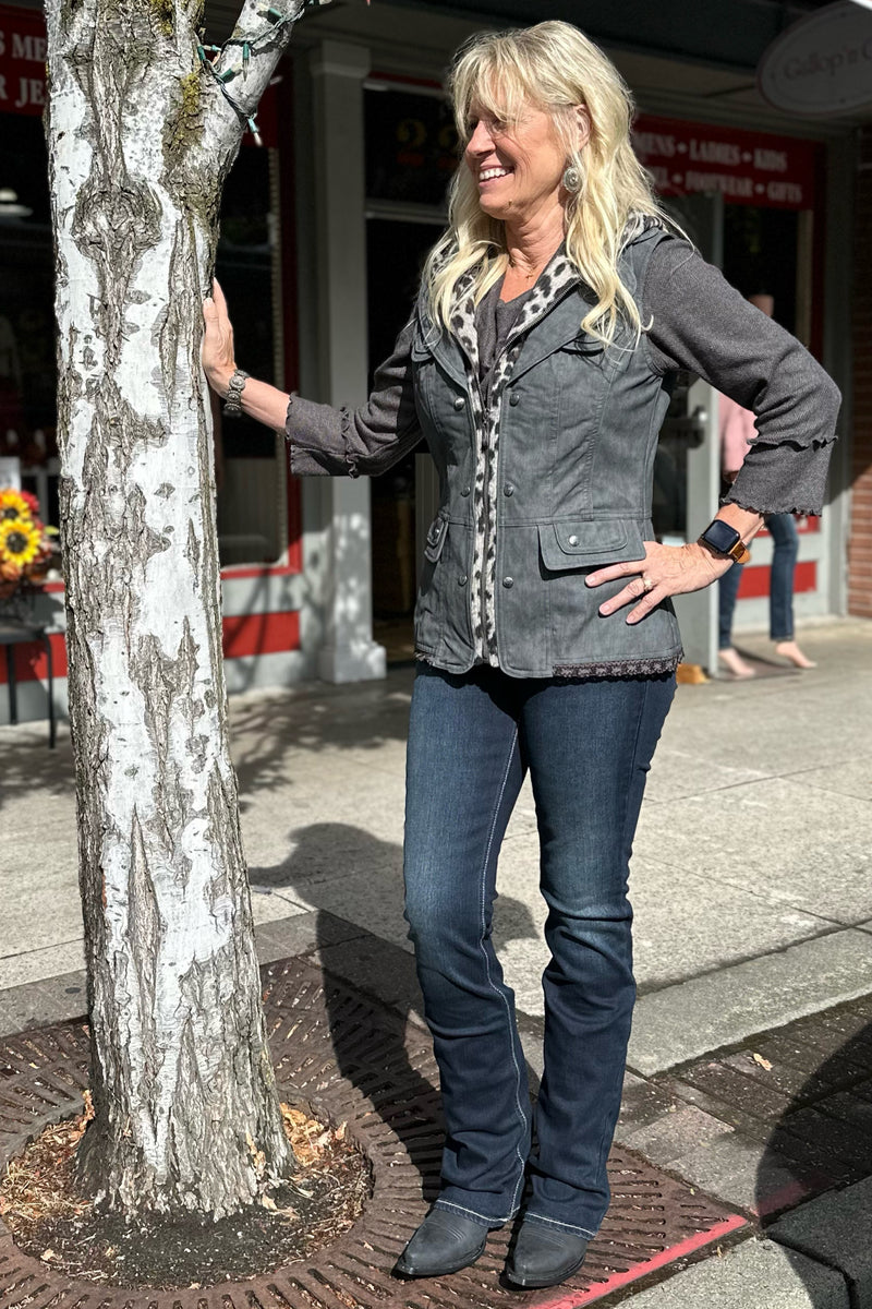 Faux Leather Vest with Wool Inset Hood-Vest-Montana Co-Gallop 'n Glitz- Women's Western Wear Boutique, Located in Grants Pass, Oregon