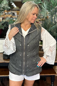 EXCLUSIVE DESIGN Faux Leather Grey Vest by GALLOP 'N GLITZ-Vest-Gallop 'n Glitz-Gallop 'n Glitz- Women's Western Wear Boutique, Located in Grants Pass, Oregon