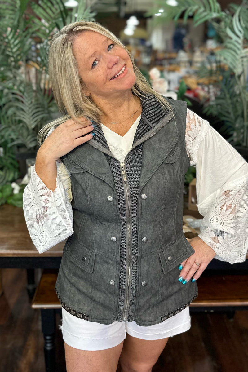 EXCLUSIVE DESIGN Faux Leather Grey Vest by GALLOP 'N GLITZ-Vest-Gallop 'n Glitz-Gallop 'n Glitz- Women's Western Wear Boutique, Located in Grants Pass, Oregon