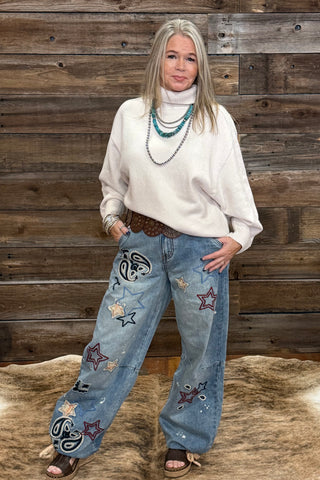 The Star And Paisley Ride Jean by Oli & Hali-Wide Leg-Oli & Hali-Gallop 'n Glitz- Women's Western Wear Boutique, Located in Grants Pass, Oregon