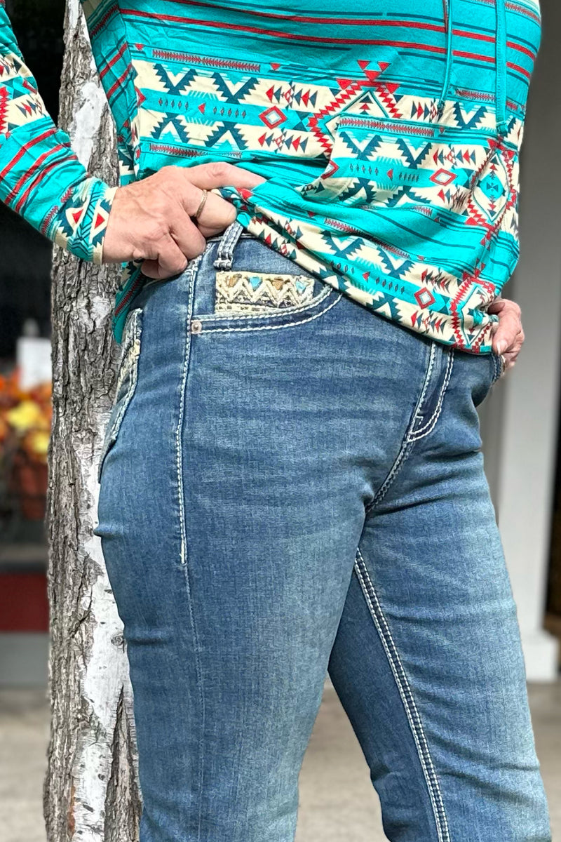 High Rise Extra Stretch Aztec Bootcut Jean by Rock & Roll-Bootcut-Rock & Roll Denim-Gallop 'n Glitz- Women's Western Wear Boutique, Located in Grants Pass, Oregon