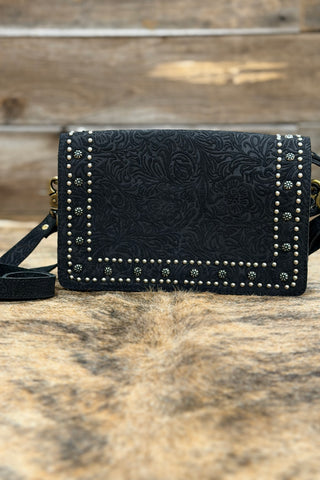Black Suede And Silver Studs Crossbody