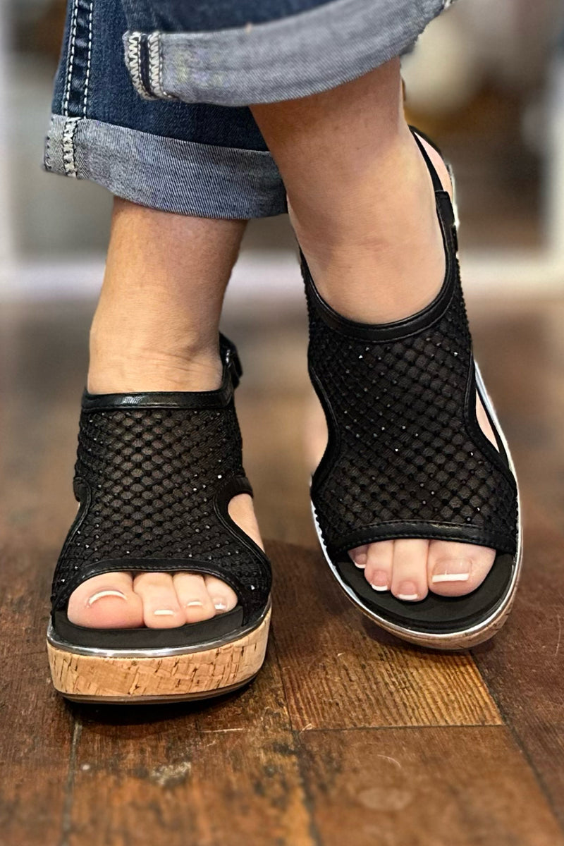 CARLEY By Corkys Black Mesh Sparkle Sandal-Women's Shoes-Corkys-Gallop 'n Glitz- Women's Western Wear Boutique, Located in Grants Pass, Oregon