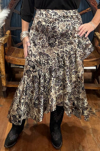 Cream/Black Mixed Print Ruffle Skirt