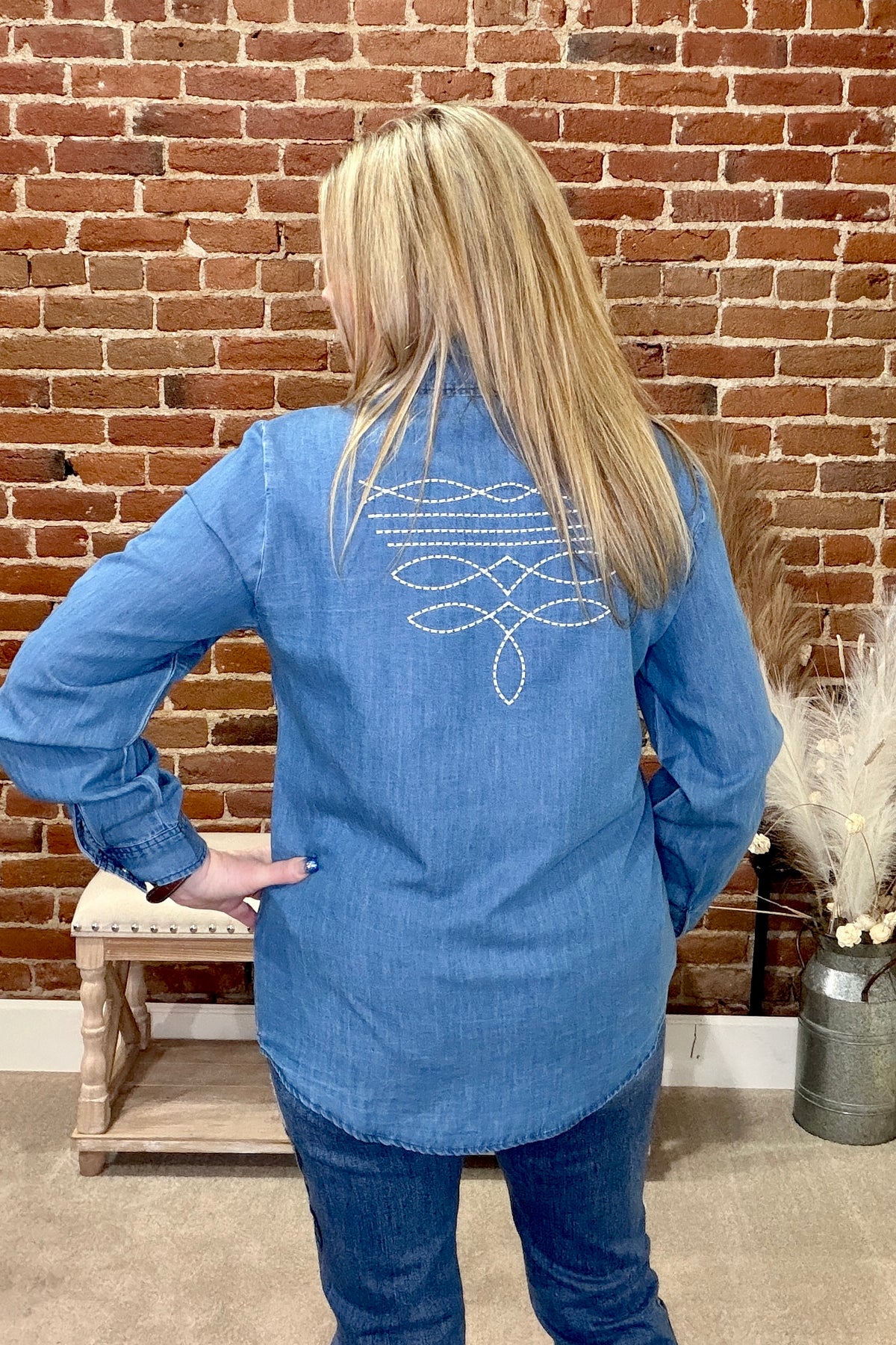 Boot Stitch Embroidered Snap Button Shirt-Top-Rockin A-Gallop 'n Glitz- Women's Western Wear Boutique, Located in Grants Pass, Oregon