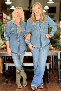 Denim Embroidered Button Down-top-Lola P-Gallop 'n Glitz- Women's Western Wear Boutique, Located in Grants Pass, Oregon