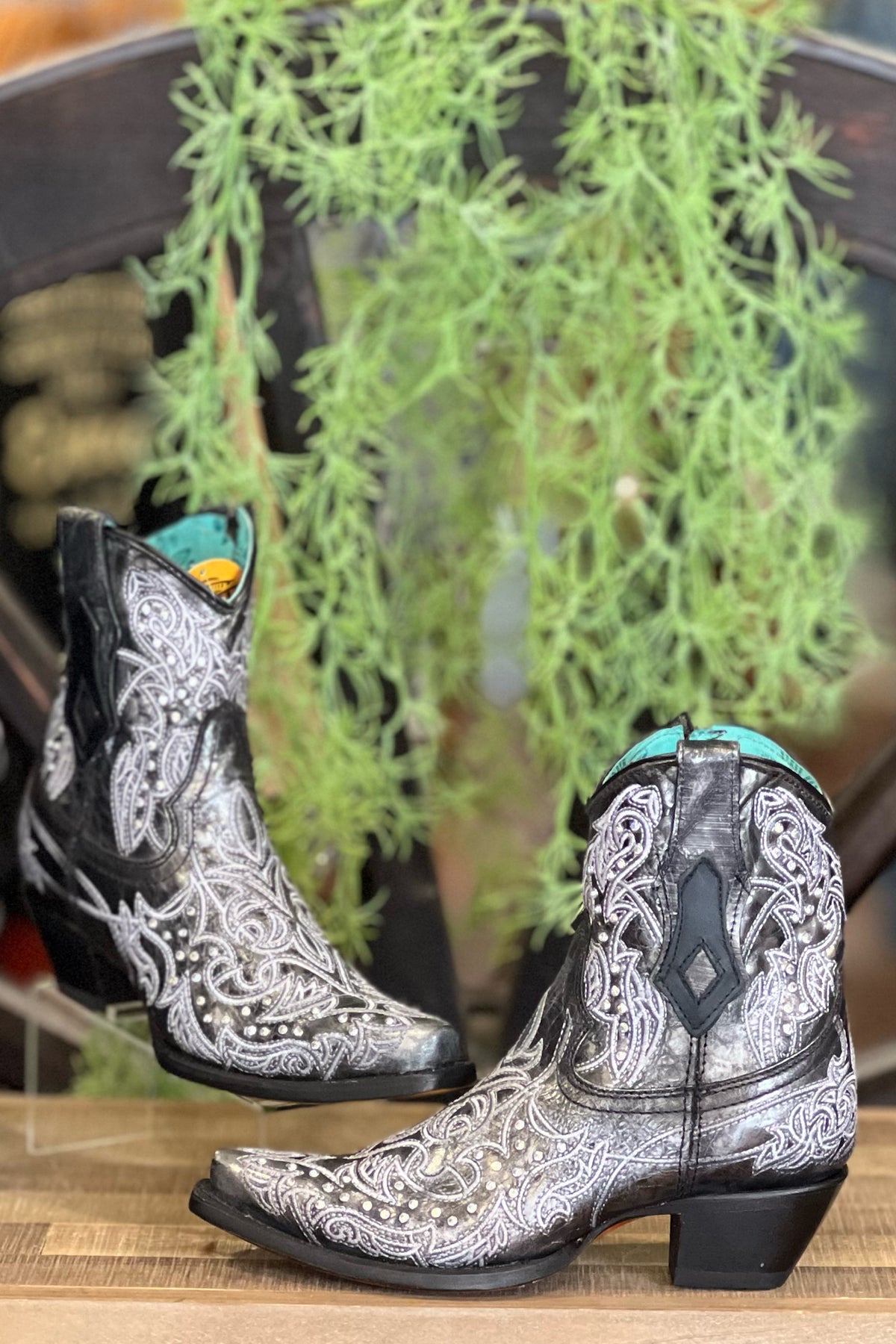 Corral Ladies Black & White Crystal Embroidered Snip Ankle Boots-Women's Boot-Corral Boots-Gallop 'n Glitz- Women's Western Wear Boutique, Located in Grants Pass, Oregon