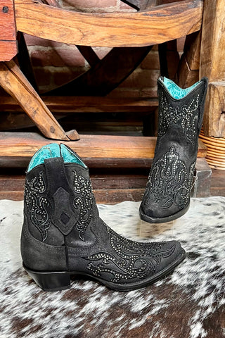 Ladies Black Studded Short Snip Toe Boots by Corral Boots-Women's Boot-Corral Boots-Gallop 'n Glitz- Women's Western Wear Boutique, Located in Grants Pass, Oregon