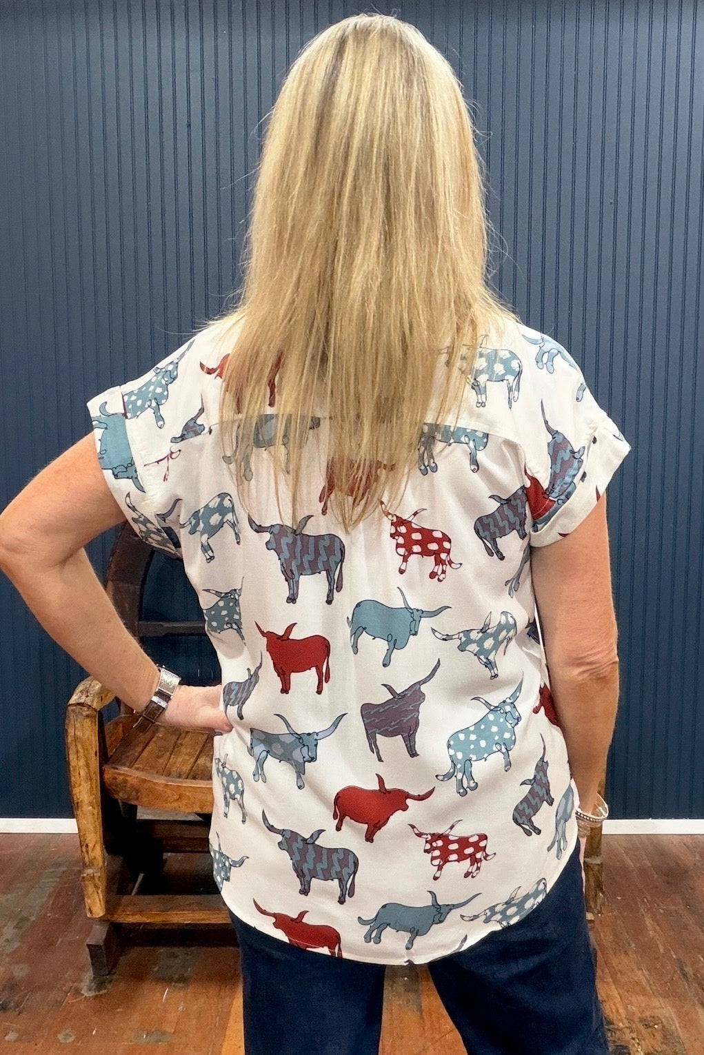 Artsy Longhorn Button Up Top-top-Cotton & Rye-Gallop 'n Glitz- Women's Western Wear Boutique, Located in Grants Pass, Oregon