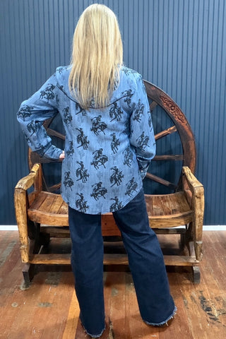 Bronco Ridin' Cowgirl Denim Top-Top-Cotton & Rye-Gallop 'n Glitz- Women's Western Wear Boutique, Located in Grants Pass, Oregon