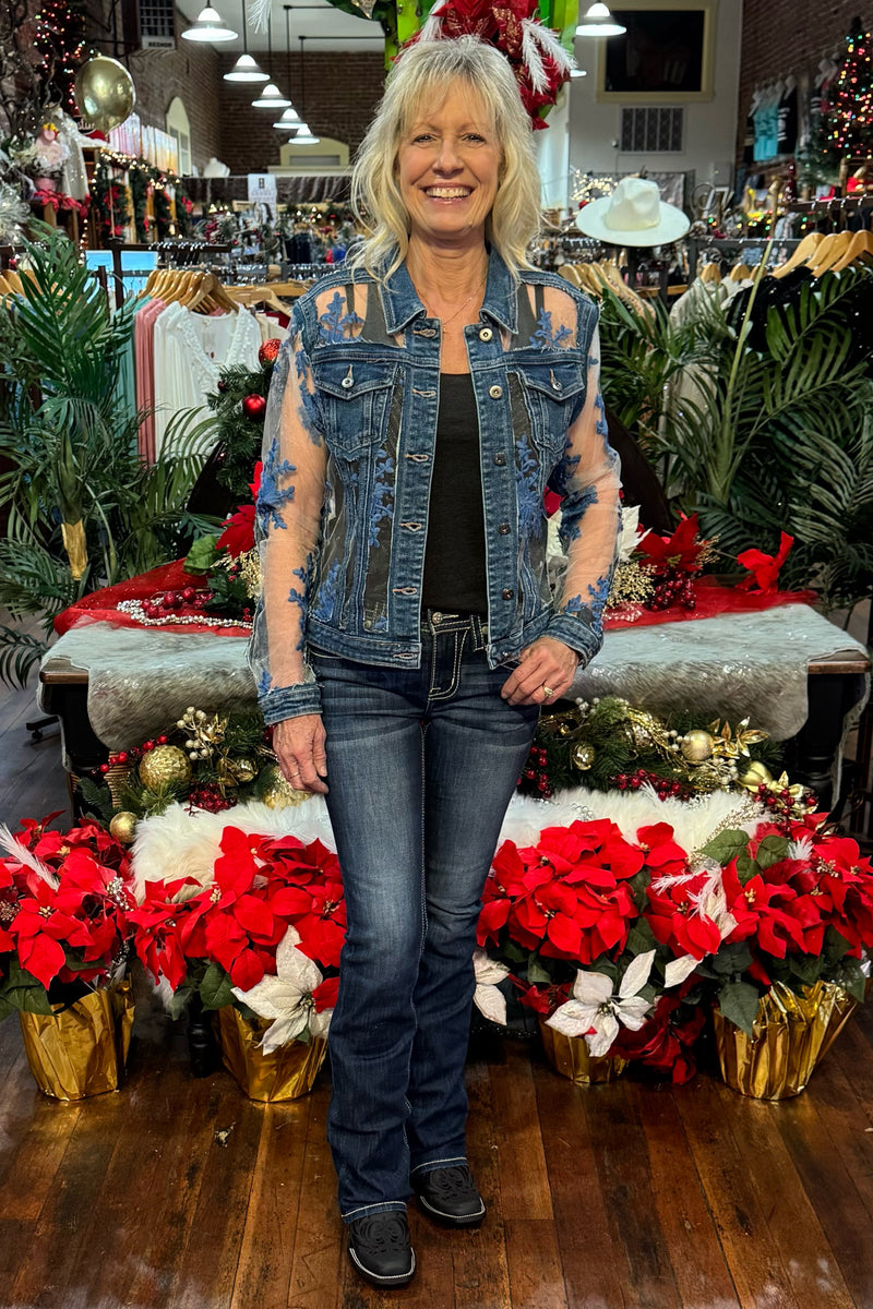 Denim 'n Floral Lace Embroidered Jacket-Jacket-Montana Co-Gallop 'n Glitz- Women's Western Wear Boutique, Located in Grants Pass, Oregon