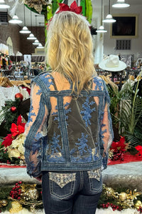 Denim 'n Floral Lace Embroidered Jacket-Jacket-Montana Co-Gallop 'n Glitz- Women's Western Wear Boutique, Located in Grants Pass, Oregon