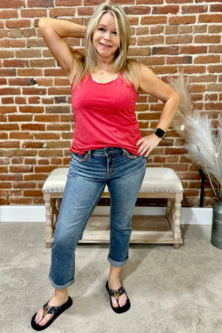 Elyse Mid Rise Americana Capri – Luxe Stretch Silver Jeans Denim-Capri-Silver Jeans-Gallop 'n Glitz- Women's Western Wear Boutique, Located in Grants Pass, Oregon