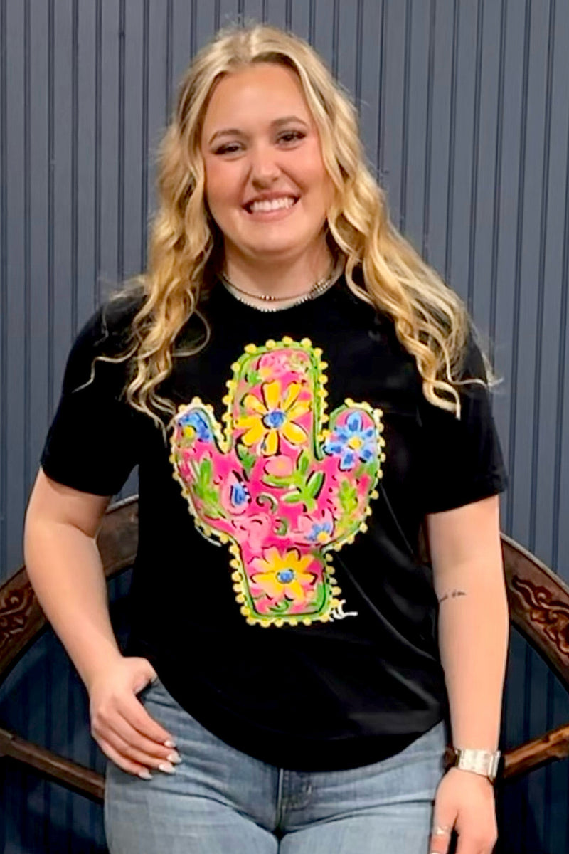 Pink Floral Cactus Tee-Graphic Tee-Texas True-Gallop 'n Glitz- Women's Western Wear Boutique, Located in Grants Pass, Oregon