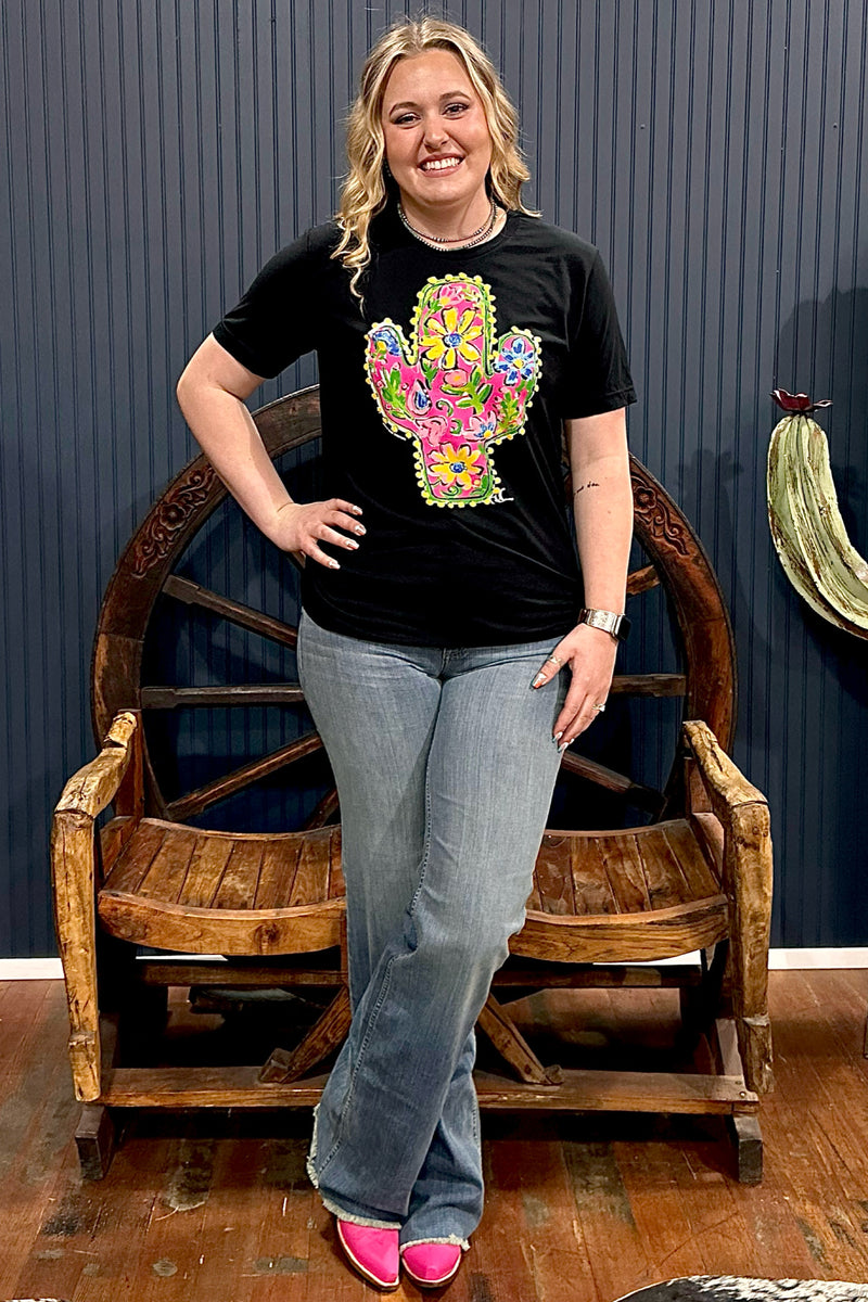 Pink Floral Cactus Tee-Graphic Tee-Texas True-Gallop 'n Glitz- Women's Western Wear Boutique, Located in Grants Pass, Oregon