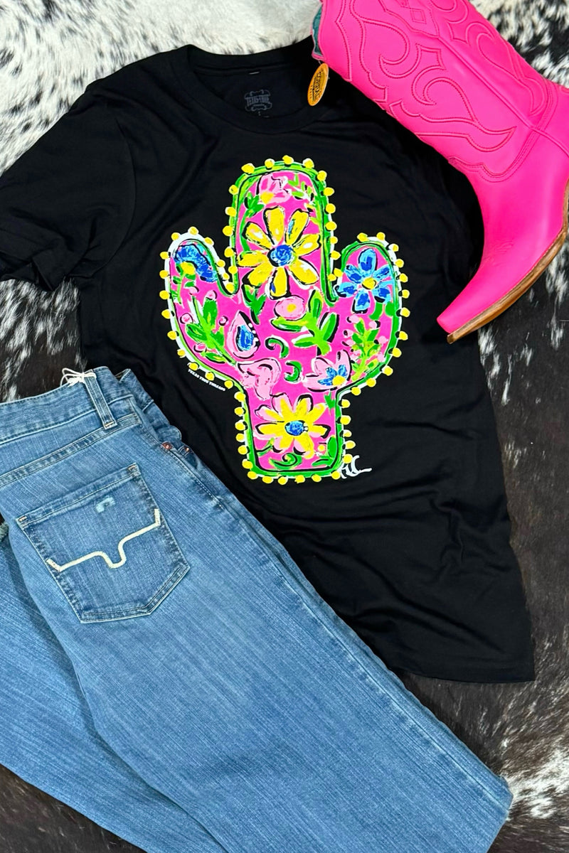 Pink Floral Cactus Tee-Graphic Tee-Texas True-Gallop 'n Glitz- Women's Western Wear Boutique, Located in Grants Pass, Oregon