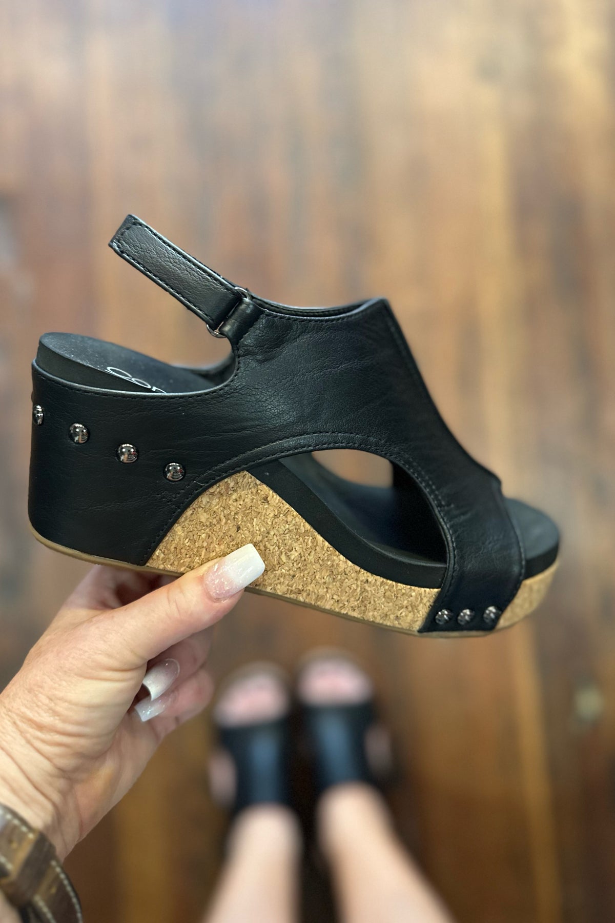 CARLEY By Corkys Black Smooth Wedge-Women's Shoes-Corkys-Gallop 'n Glitz- Women's Western Wear Boutique, Located in Grants Pass, Oregon