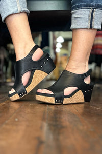 CARLEY By Corkys Black Smooth Wedge-Women's Shoes-Corkys-Gallop 'n Glitz- Women's Western Wear Boutique, Located in Grants Pass, Oregon