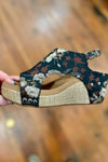 CARLEY By Corkys Black Tan Brocade Floral Wedge-Women's Shoes-Corkys-Gallop 'n Glitz- Women's Western Wear Boutique, Located in Grants Pass, Oregon